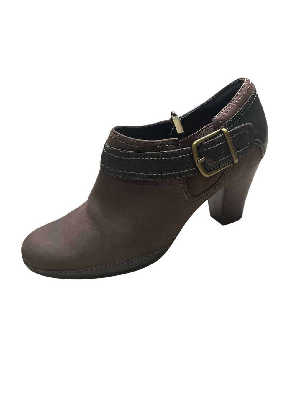 Clarks Artisan Women’s 9 Brown Leather Buckle Bootie Heels